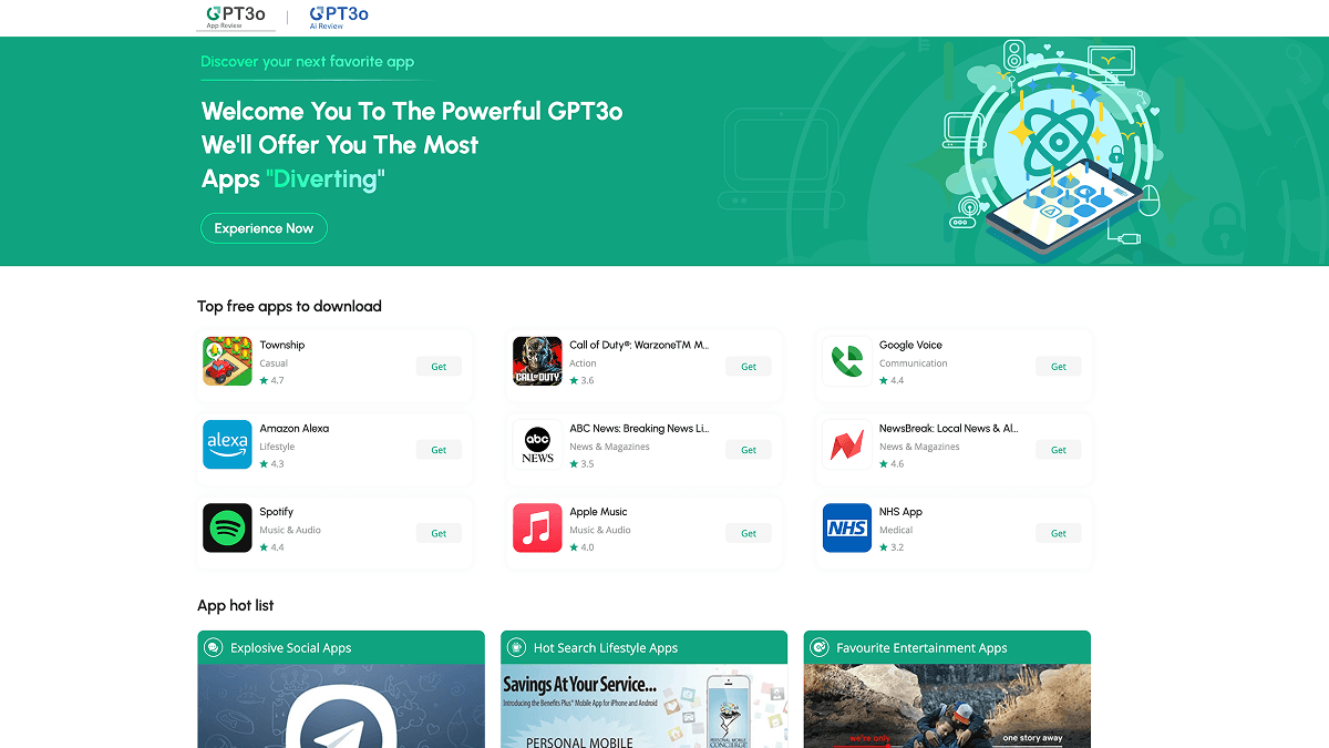 GPT3o app discovery and review homepage