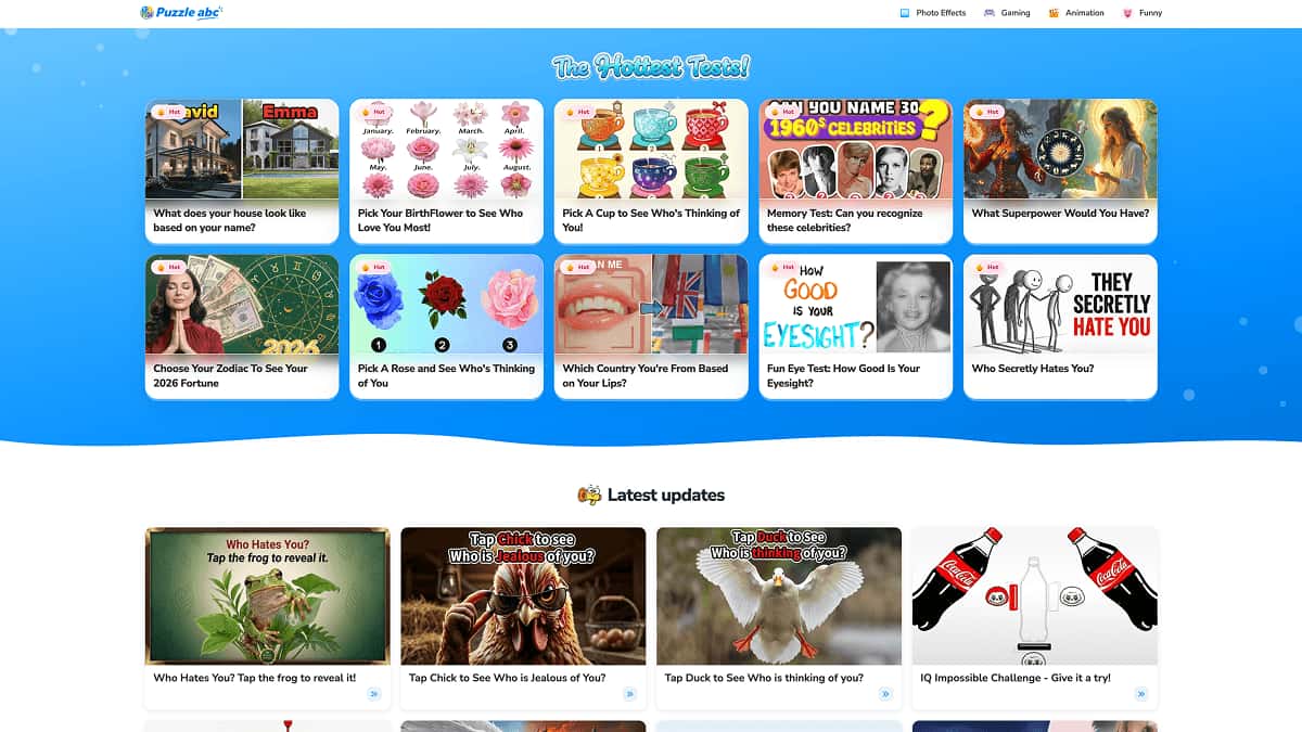 Puzzle abc hot tests homepage